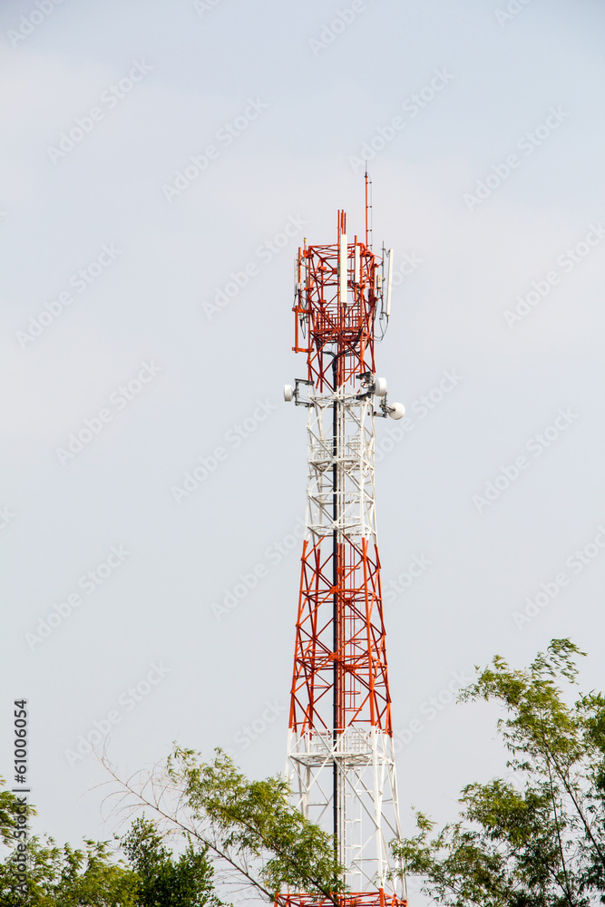 Wall mural telecommunication mast with microwave link and TV transmitter an