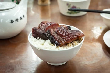 Rolgordijnen Cha siu rice served at a Hong Kong dim sum restaurant © Stripped Pixel