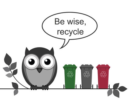 Wise owl with recycle message