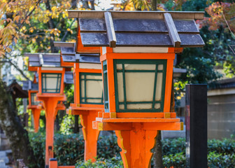 Wood lanterns at Yasaka Shrine in Kyoto