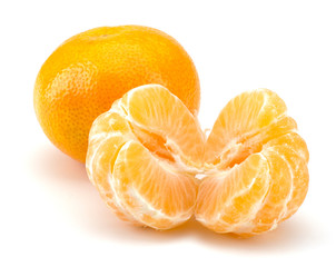 Peeled tangerine segments isolated on white background