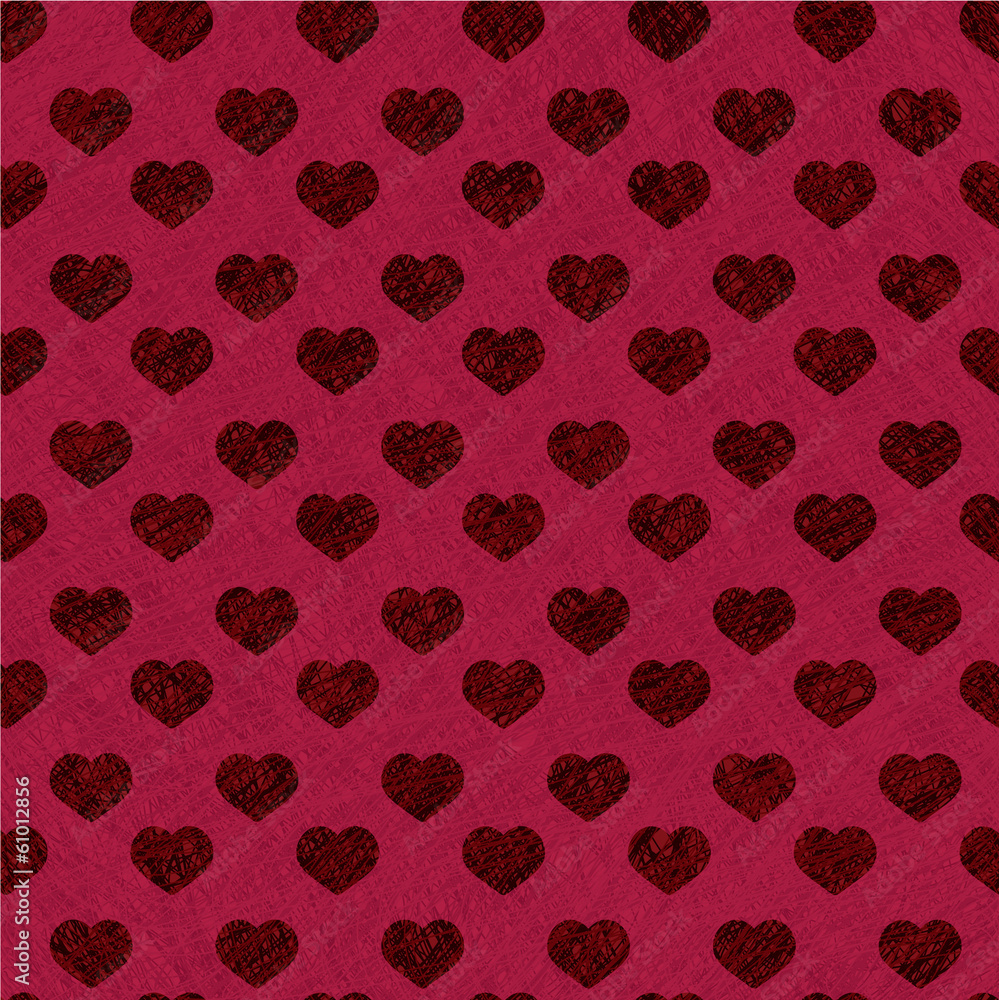 Poster valentine pattern with seamless hearts on red background