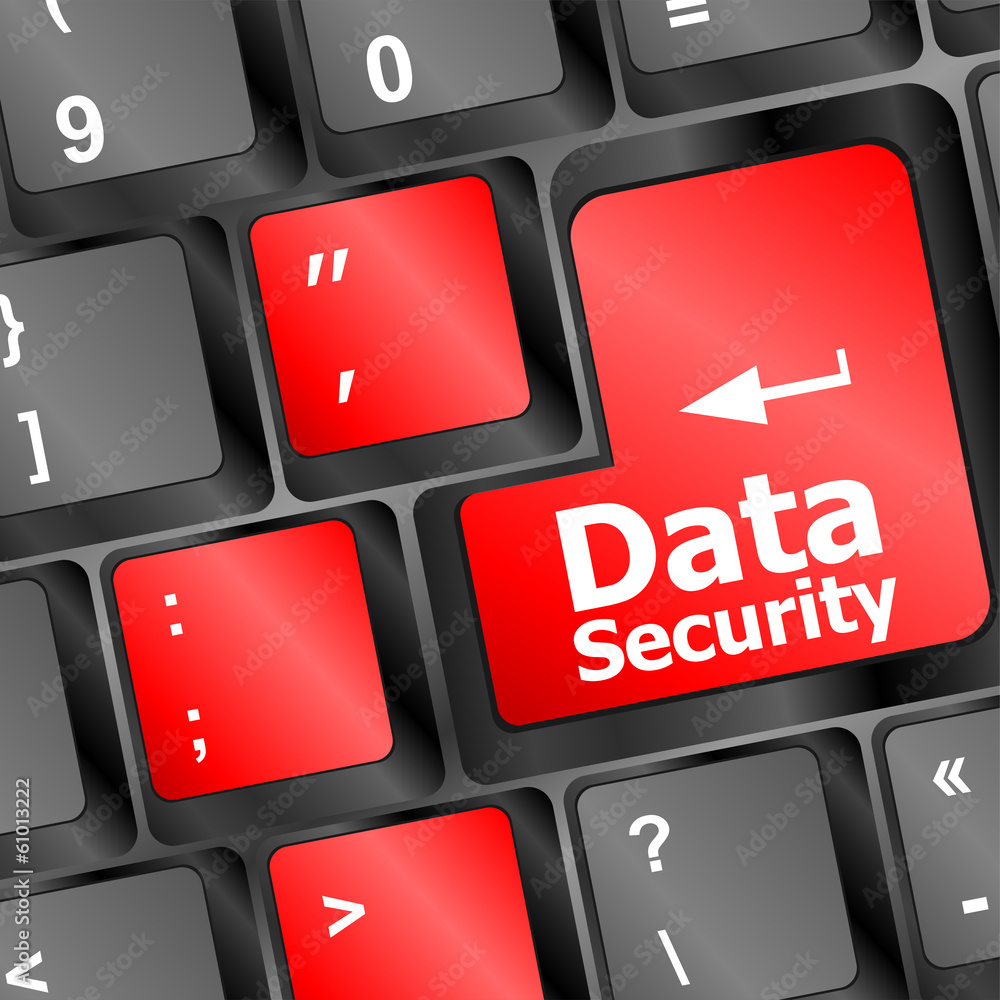 Poster data security word with icon on keyboard button