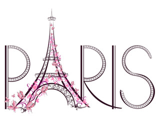 Fototapeta na wymiar Tower Eiffel with Paris lettering