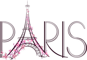 Fototapeta premium Tower Eiffel with Paris lettering. Vector illustration
