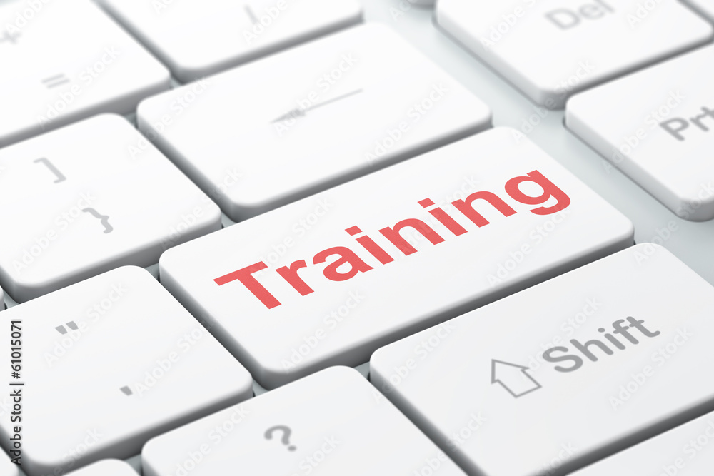 Poster education concept: training on computer keyboard background