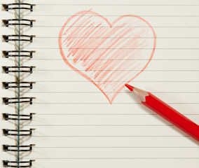 Heart drawn in the notebook