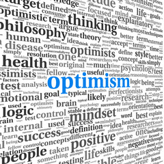 Fototapeta premium Optimism concept in word tag cloud isolated