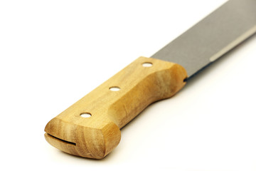 Knife with wooden handle on a white background