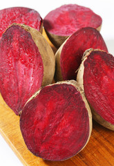 Fresh beetroots on cutting board