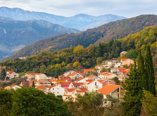 Fototapeta na wymiar Cloudy winter day. Tivat city, Montenegro.