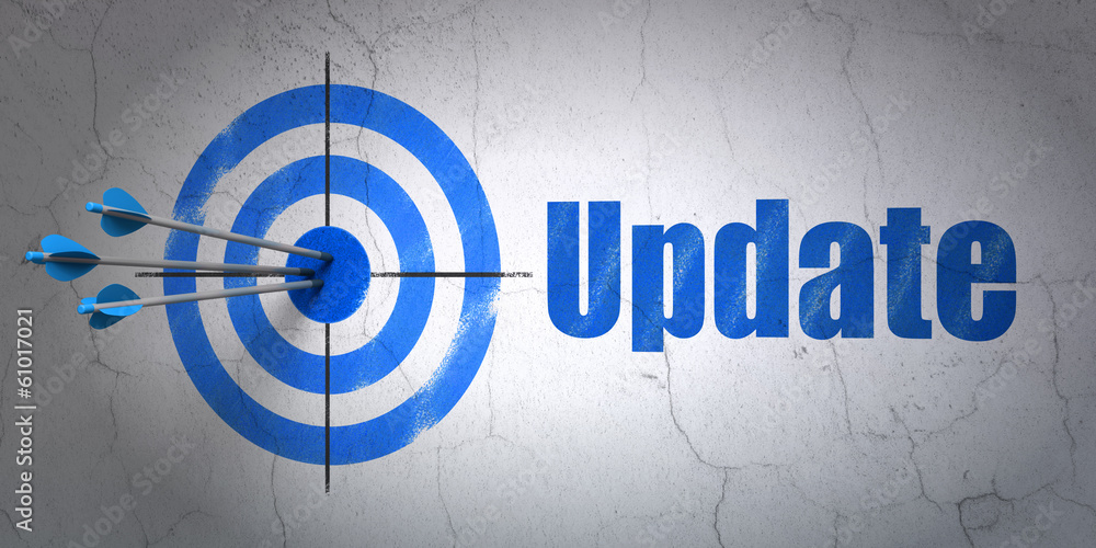 Aufkleber web design concept: target and update on wall background