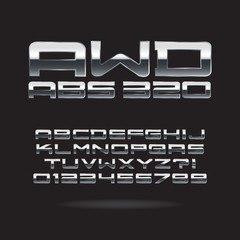 Metallic Chrome Font and Numbers, Eps 10 Vector, Editable for an