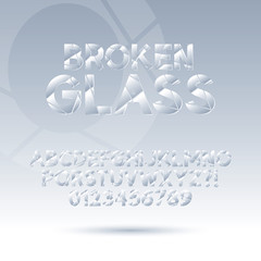 Abstract Broken Glass Font and Numbers, Eps 10 Vector, Editable