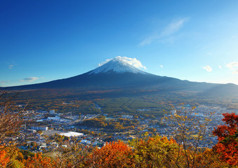 Mountain fuji and village