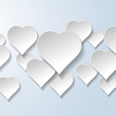 Abstract flying hearts on light blue background. Valentines day