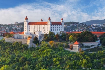 Zelfklevend Fotobehang Kasteel Het kasteel van Bratislava bij avond, Slowakije