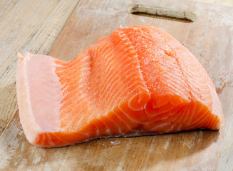 Salmon on a wooden plate