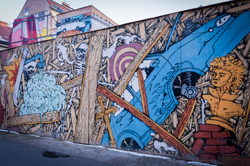Mur de graffitis colorés