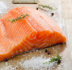 Salmon on a wooden plate