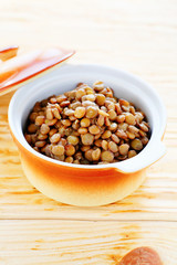 green lentils cooked in a pot