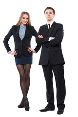 Young smiling business woman and business man