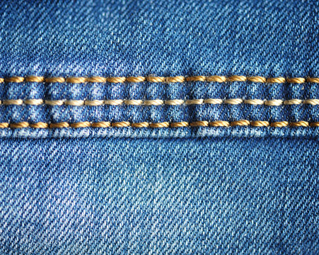 Texture of blue jeans. Close-up