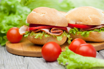 Sandwiches on a wooden background