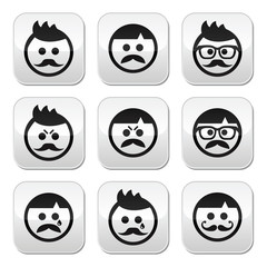 Obraz premium Man with moustache or mustache, avatar vector buttons set