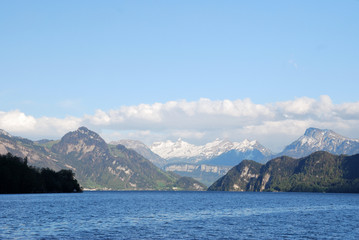 Luzern, view from the lake to the mountains, Switzerland