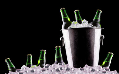 Beer bottles in ice bucket