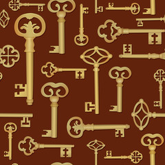 Vintage key seamless background. Retro pattern
