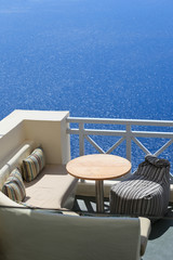 Scenic cafe tables on Santorini island, Greece