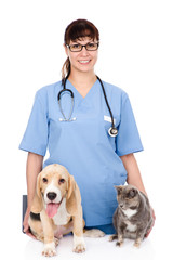 Fototapeta na wymiar veterinarian with cat and dog. isolated on white background
