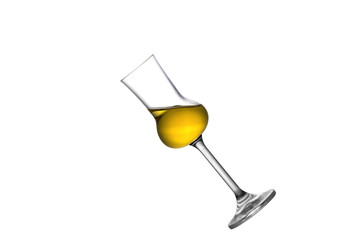 A tilted grappa glass