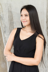 Fototapeta premium happy, smile, confident, positive woman in black dress