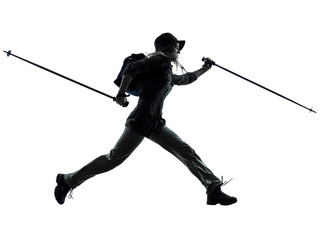 woman trekker trekking running silhouette
