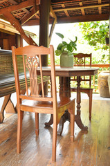 Ancient wooden table set inside the gazebo