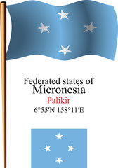micronesia wavy flag and coordinates