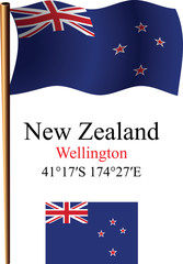 Obraz na płótnie Canvas new zealand wavy flag and coordinates