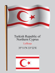 turkish republic of northern cyprus wavy flag and coordinates