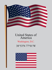 united states of america wavy flag and coordinates