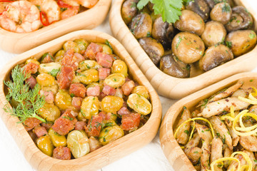 Tapas - Habas Con Chorizo, Pollo al Limon and Setas al Ajillo