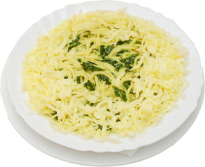 Italian spaghetti with fresh herbs, yellow cheese and vegatables