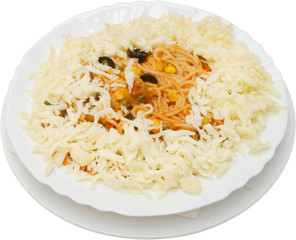 Spaghetti with herbs and bolognese sauce