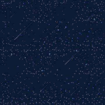 night sky with stars, moon, meteorites