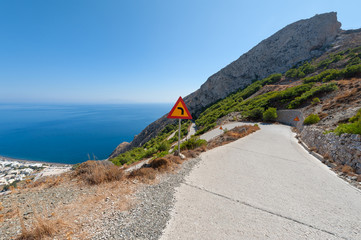 Hairpin curved road in Santorini Greece
