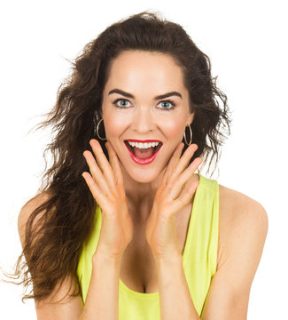 Close-up of happy surprised woman