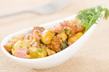 Habas Con Chorizo - Broad beans, chorizo and ham. Spanish Tapas