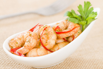 Gambas Pil Pil - Sizzling prawns with chili and garlic. Tapas!